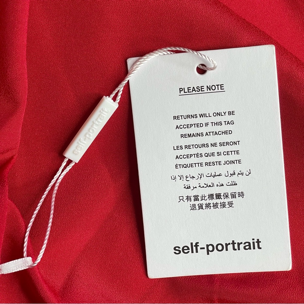 Self-Portrait Red Crepe Bow Midi Dress Size 8 NWT Off-Shoulder Side Slit - Picture 11 of 14